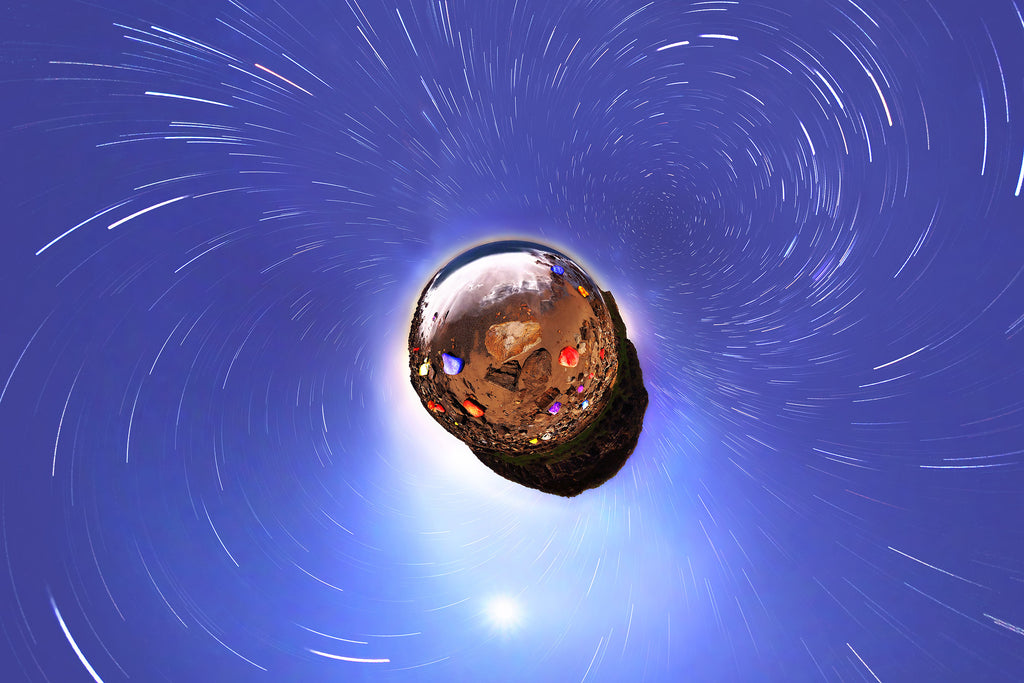 Panoramic Planet of star trails from Caves Beach